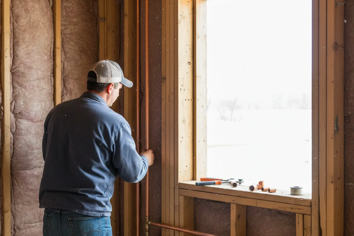 Licensed plumber running new copper supply lines in a Winfield home